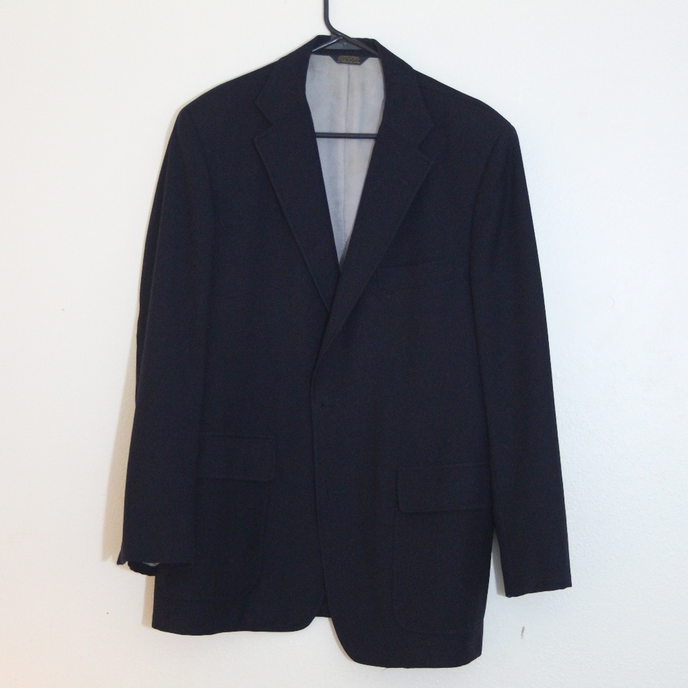 Black men's sports coat with metal fish buttons. - Picture 2 of 8